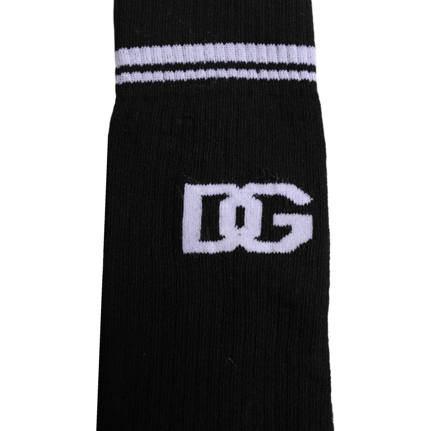 Dolce & Gabbana Black Cotton Logo Mid Calf Men Socks Dolce & Gabbana Black