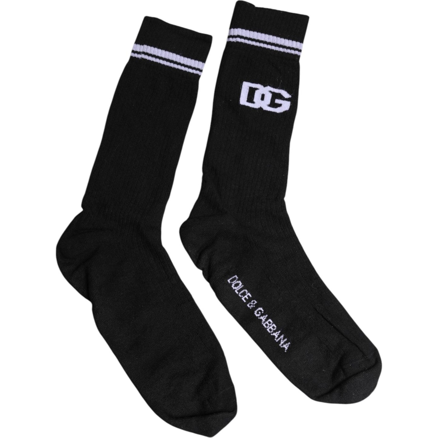 Dolce & Gabbana Black Cotton Logo Mid Calf Men Socks Dolce & Gabbana Black