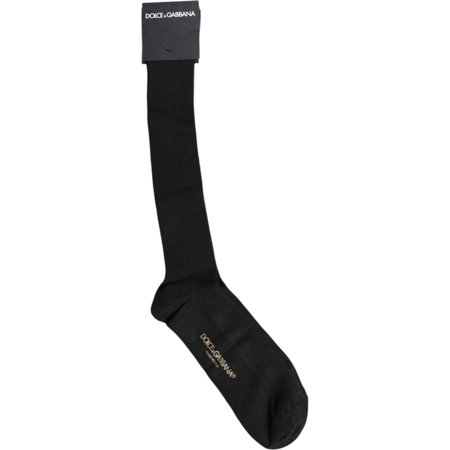 Dolce & Gabbana Black Viscose Logo Over The Calf Socks Dolce & Gabbana Black