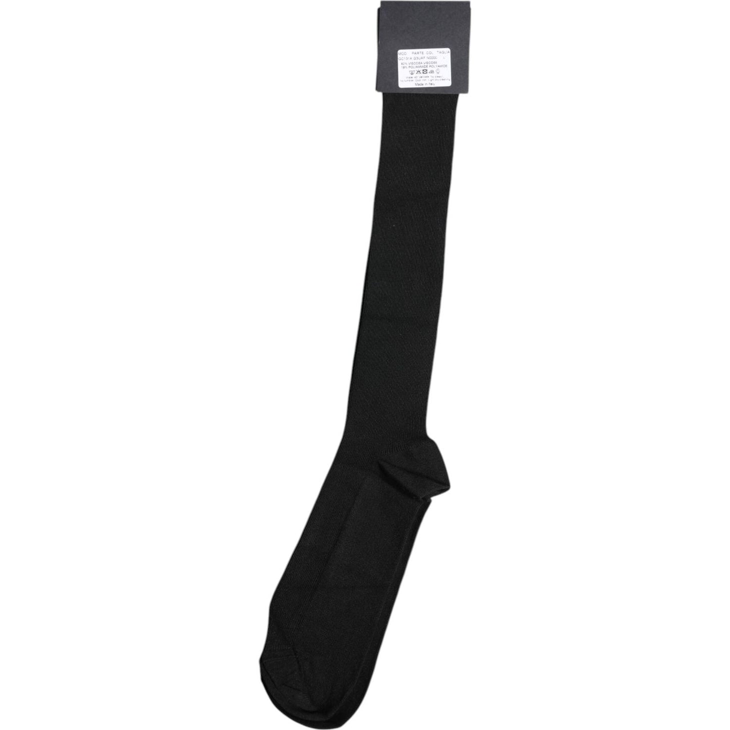 Dolce & Gabbana Black Viscose Logo Over The Calf Socks Dolce & Gabbana Black