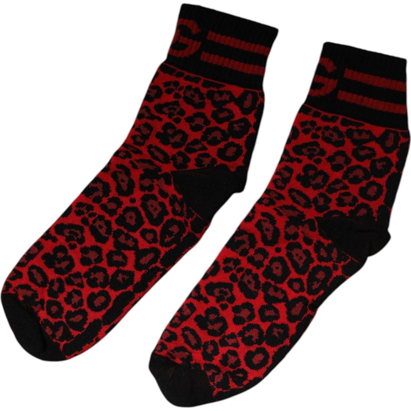 Dolce & Gabbana Red Leopard Nylon Mid Calf Men Socks Dolce & Gabbana Black