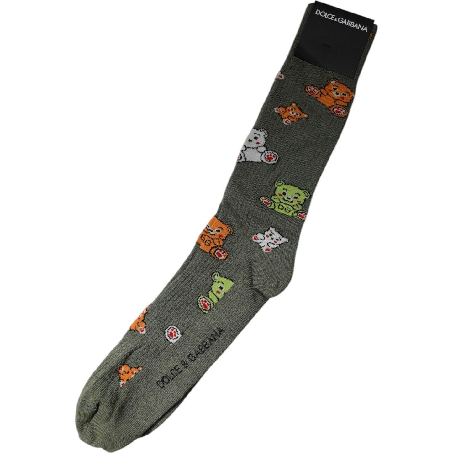 Dolce & Gabbana Green Nylon DG Bear Printed Mid Calf Socks Dolce & Gabbana Dark Slate Gray