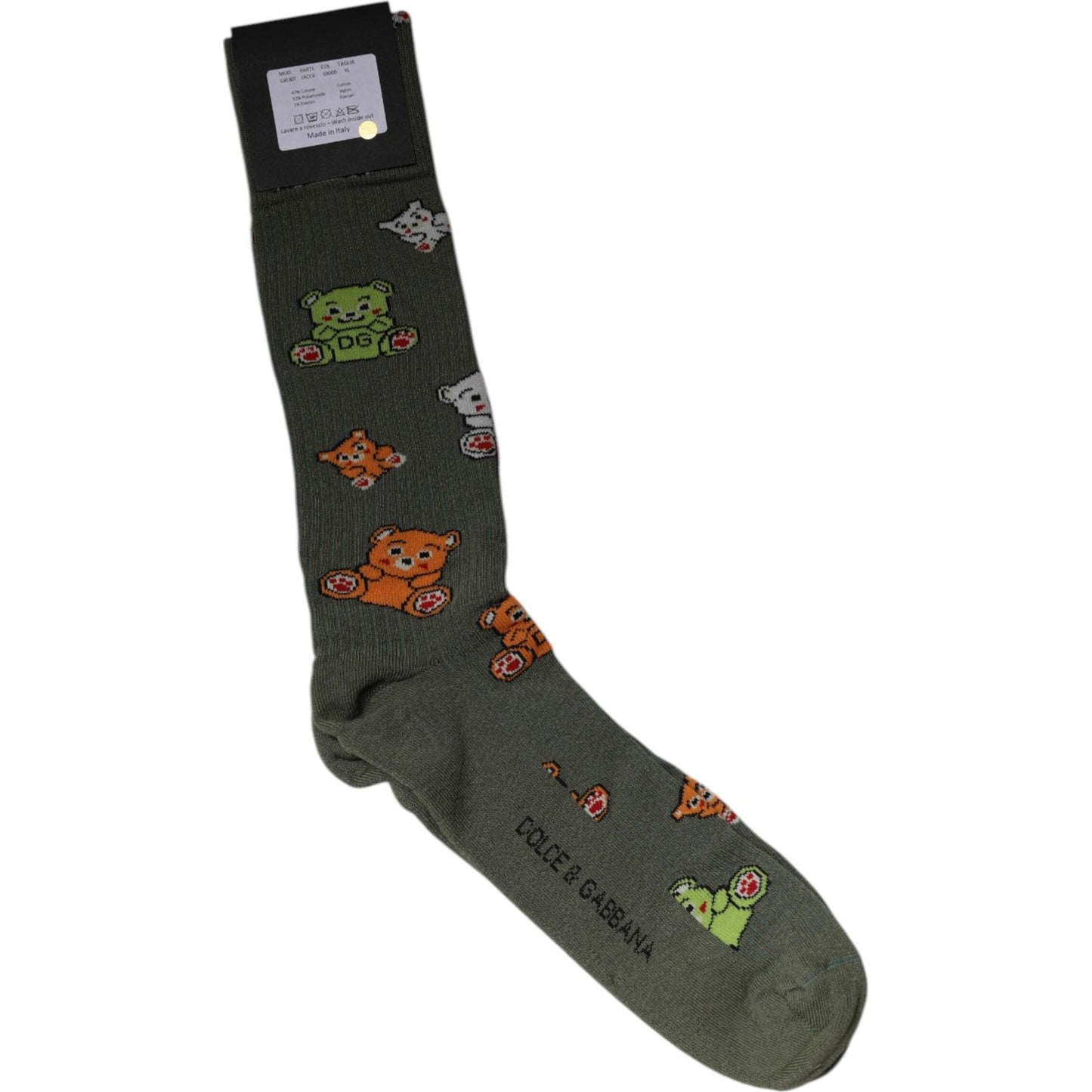 Dolce & Gabbana Green Nylon DG Bear Printed Mid Calf Socks Dolce & Gabbana Dark Slate Gray