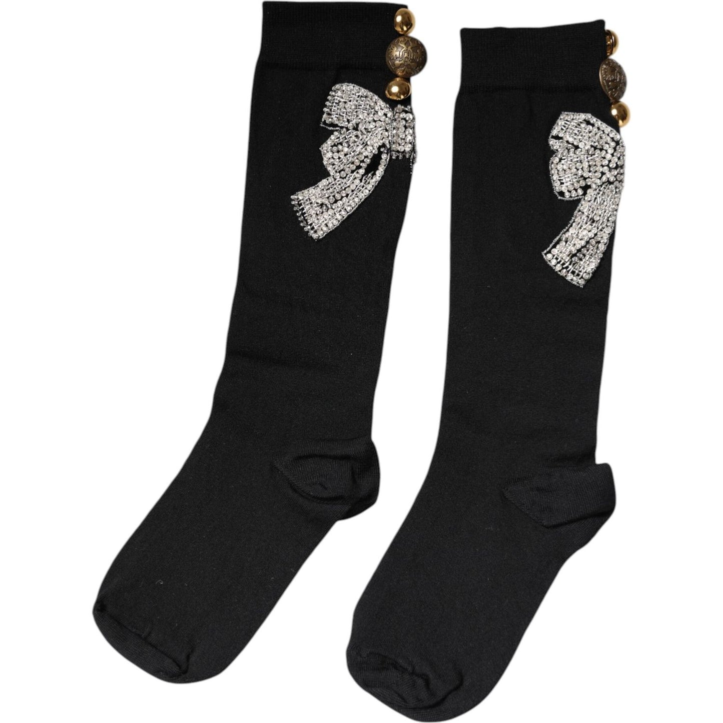Dolce & Gabbana Black Knit Floral Crystal Embellishment Socks Dolce & Gabbana Black