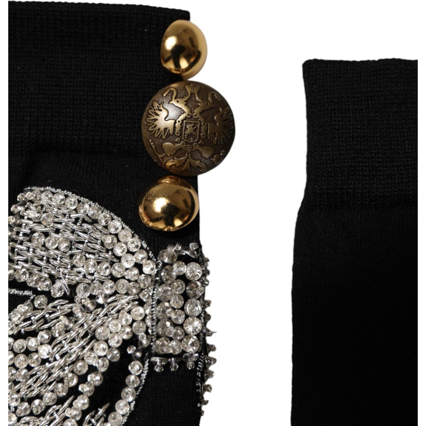 Dolce & Gabbana Black Knit Floral Crystal Embellishment Socks Dolce & Gabbana Dark Gray