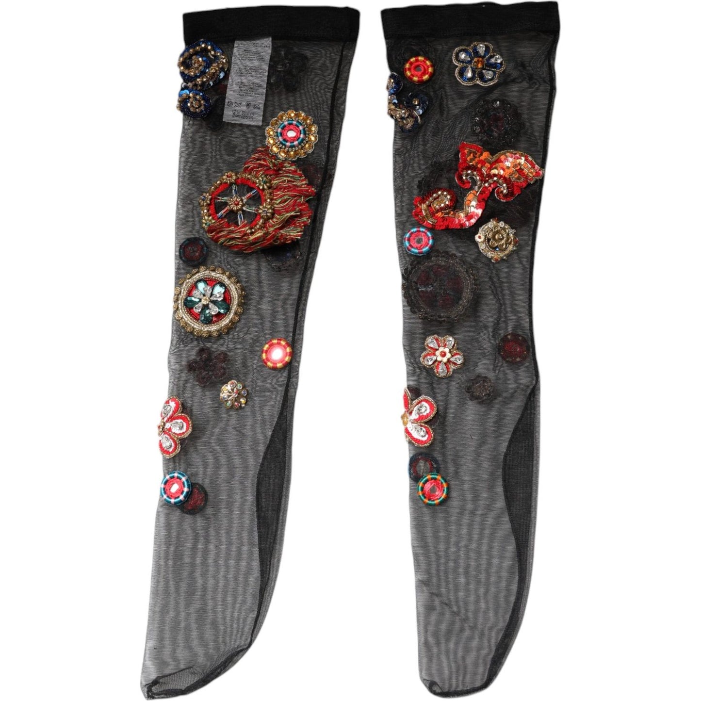 Dolce & Gabbana Black Stretch Carretto Crystal Stockings Socks Dolce & Gabbana Dark Slate Gray