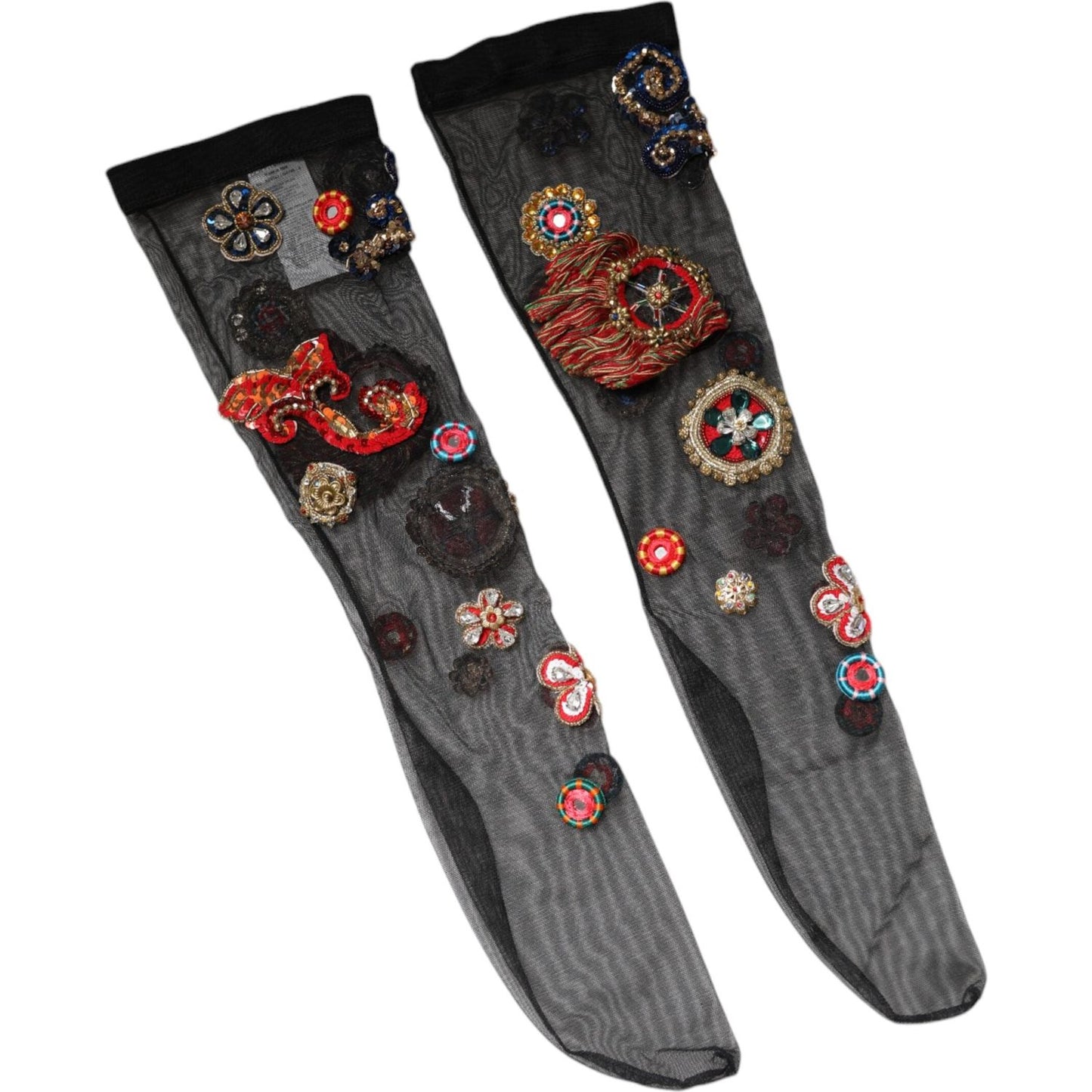 Dolce & Gabbana Black Stretch Carretto Crystal Stockings Socks Dolce & Gabbana Dark Slate Gray