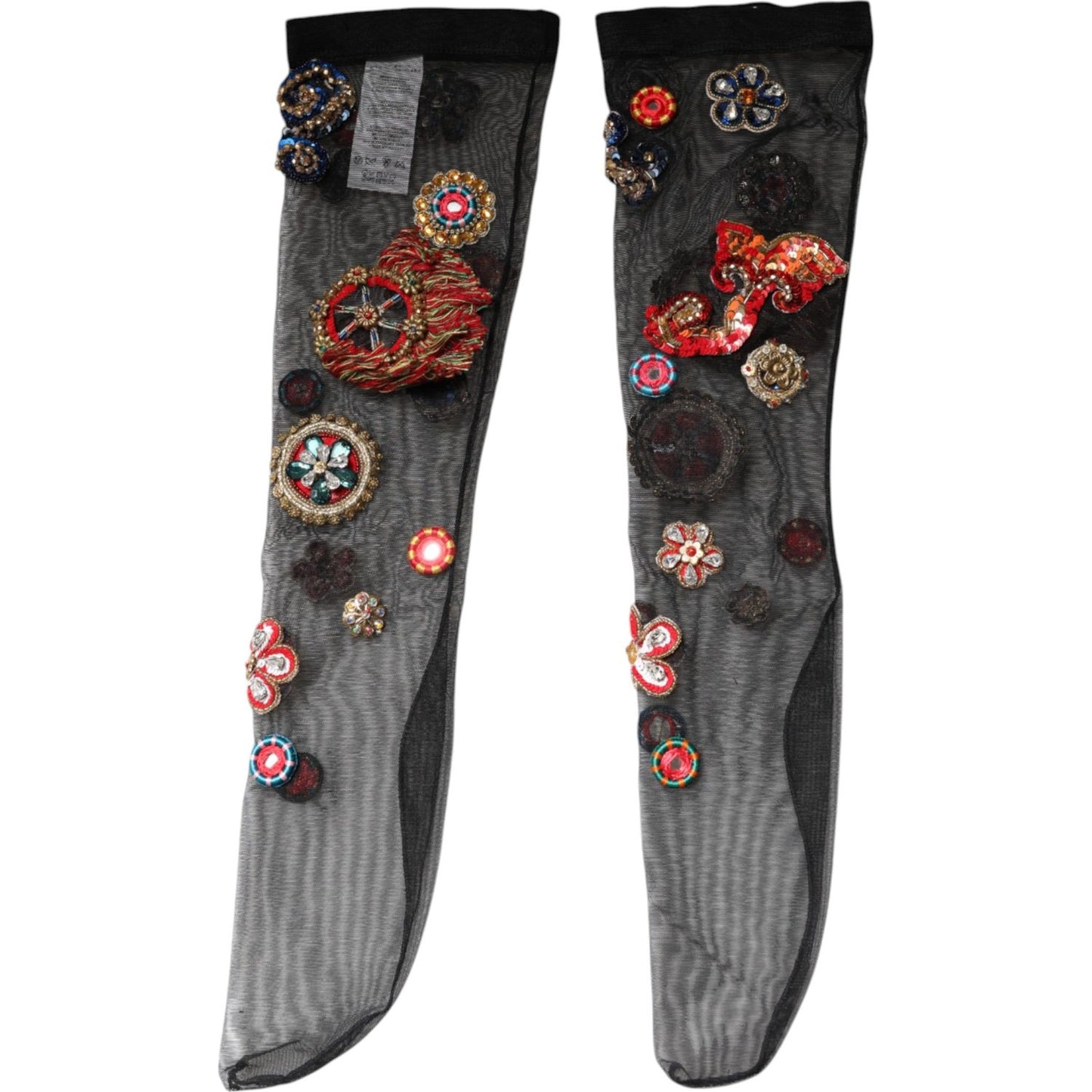 Dolce & Gabbana Black Stretch Carretto Crystal Stockings Socks Dolce & Gabbana Dark Slate Gray