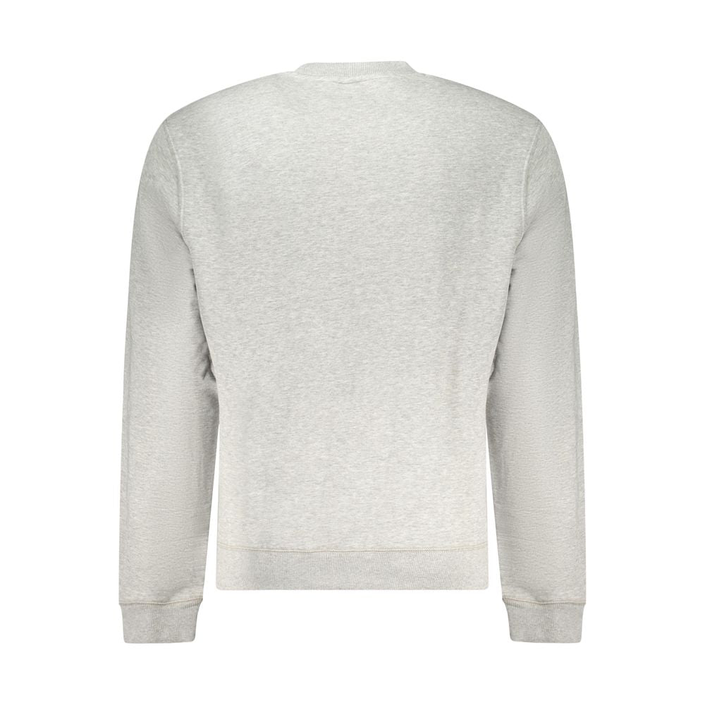 Back view of Napapijri gray cotton sweater with long sleeves, regular fit, crew neck, and logo print design.