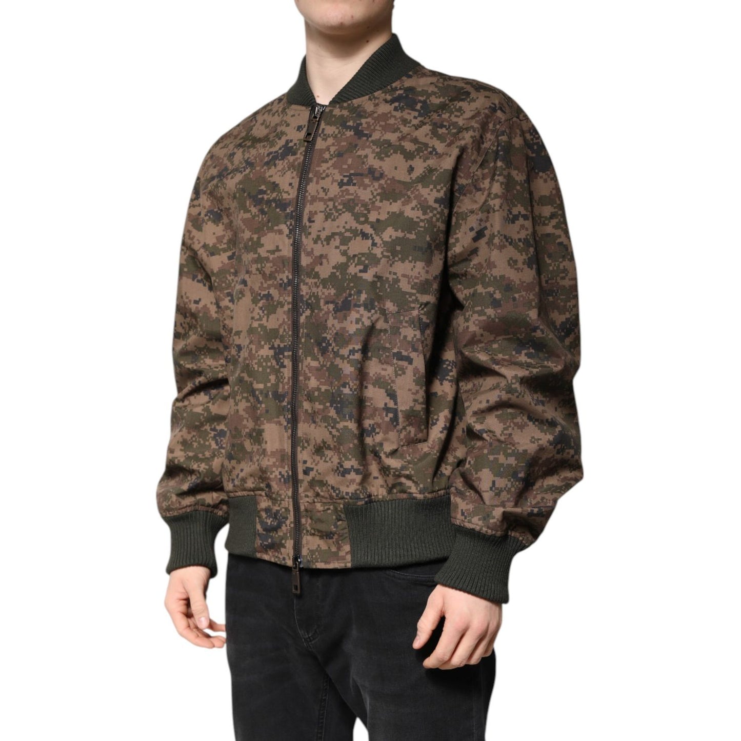 Dolce & Gabbana Brown Camouflage Bomber Full Zip Jacket