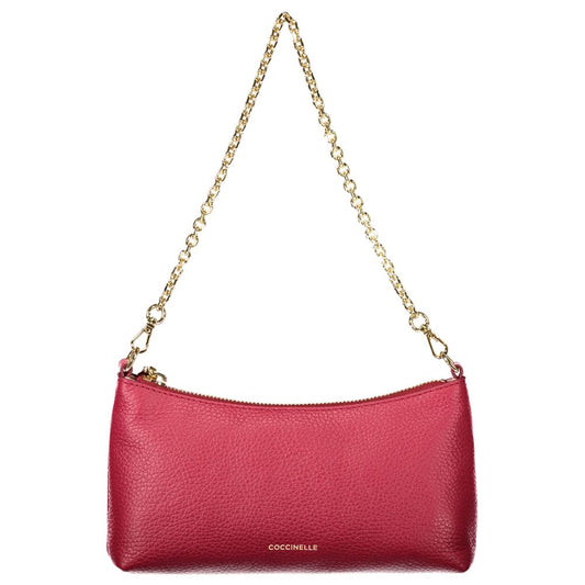 Coccinelle Red Leather Women Handbag with gold chain strap, showcasing elegant design and luxury in vibrant red leather.