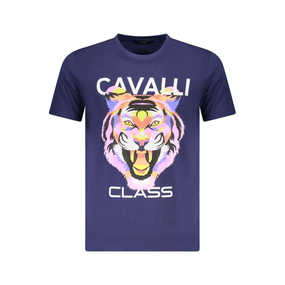 Cavalli Class Blue Cotton Men T-Shirt Cavalli Class Dark Slate Gray