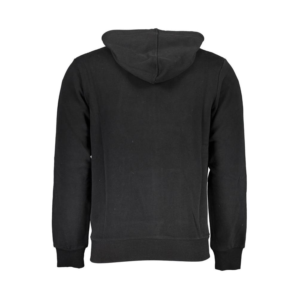 Back view of La Martina black hooded cotton sweatshirt, featuring a sleek design and regular fit, made from 100% cotton.