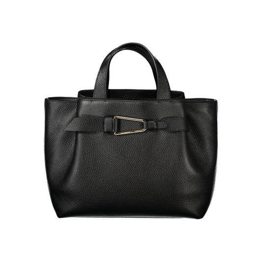 Coccinelle Black Leather Women Handbag with structured silhouette and adjustable strap for modern versatility.