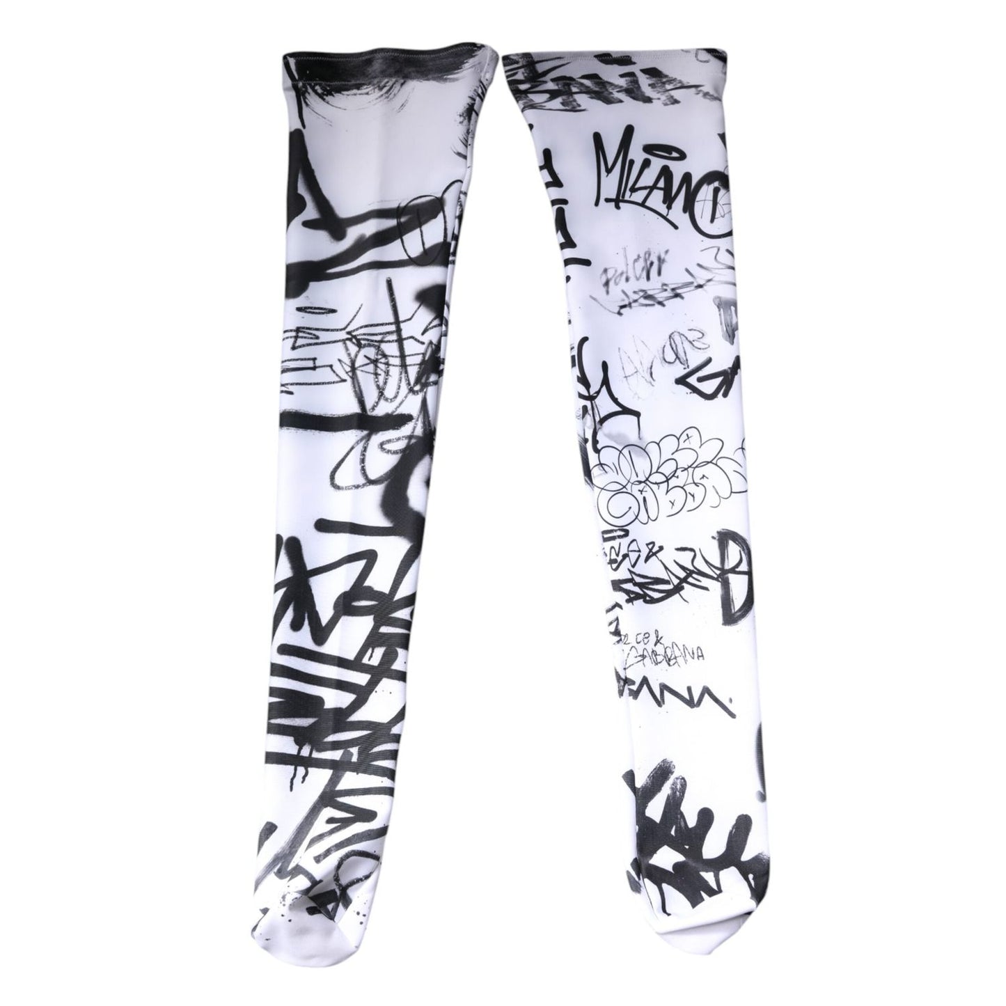 Dolce & Gabbana White Graffiti Cotton Over Calf Stockings Socks SCS2267-S
