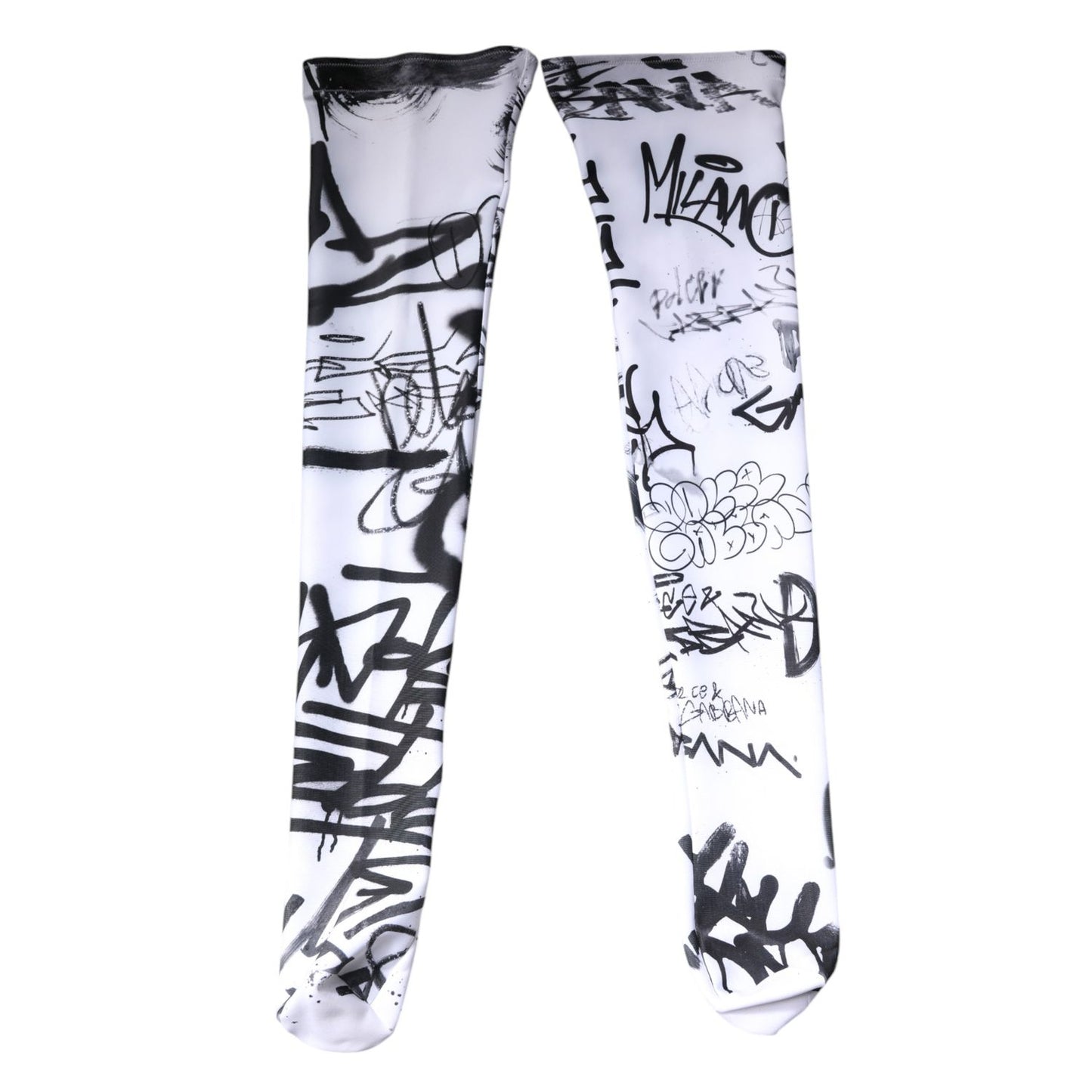 Dolce & Gabbana White Graffiti Cotton Over Calf Stockings Socks SCS2267-S