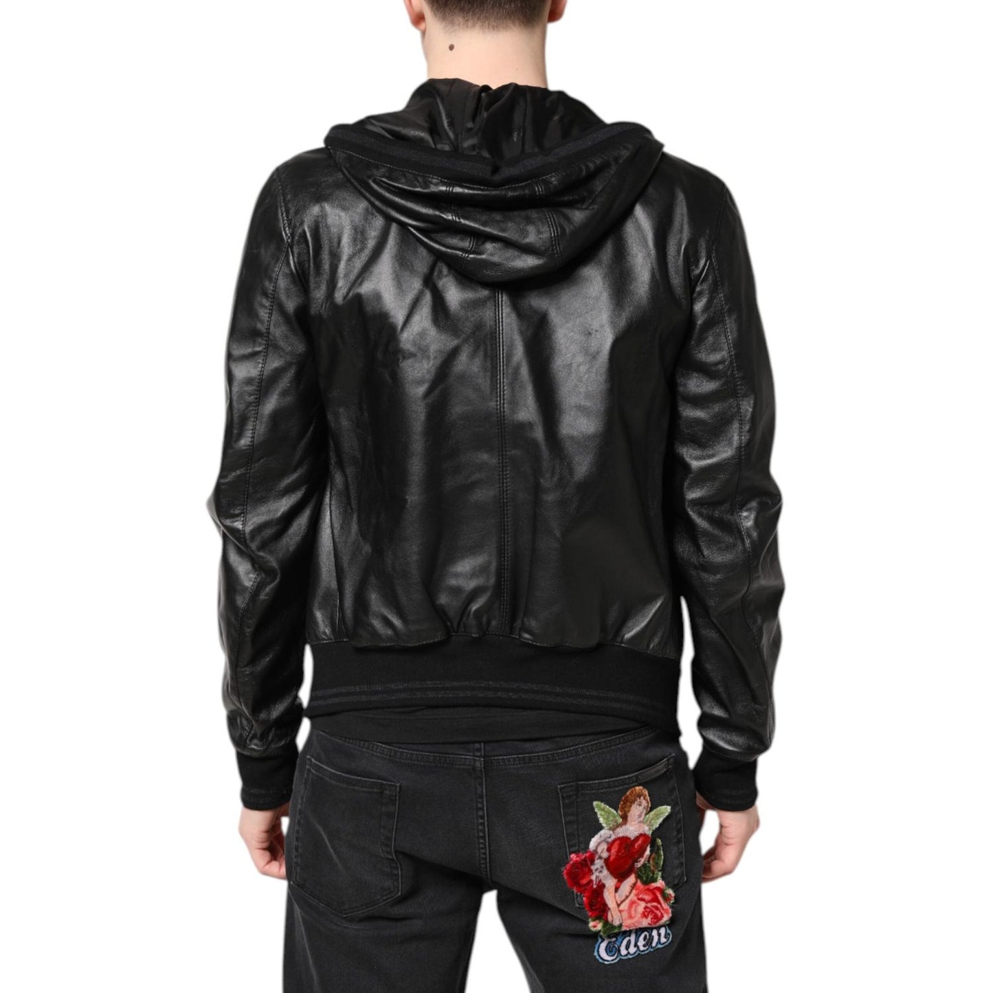 Dolce & Gabbana Black Lambskin Leather Full Zip Biker Jacket JKT41313-48