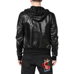 Dolce & Gabbana Black Lambskin Leather Full Zip Biker Jacket JKT41313-48