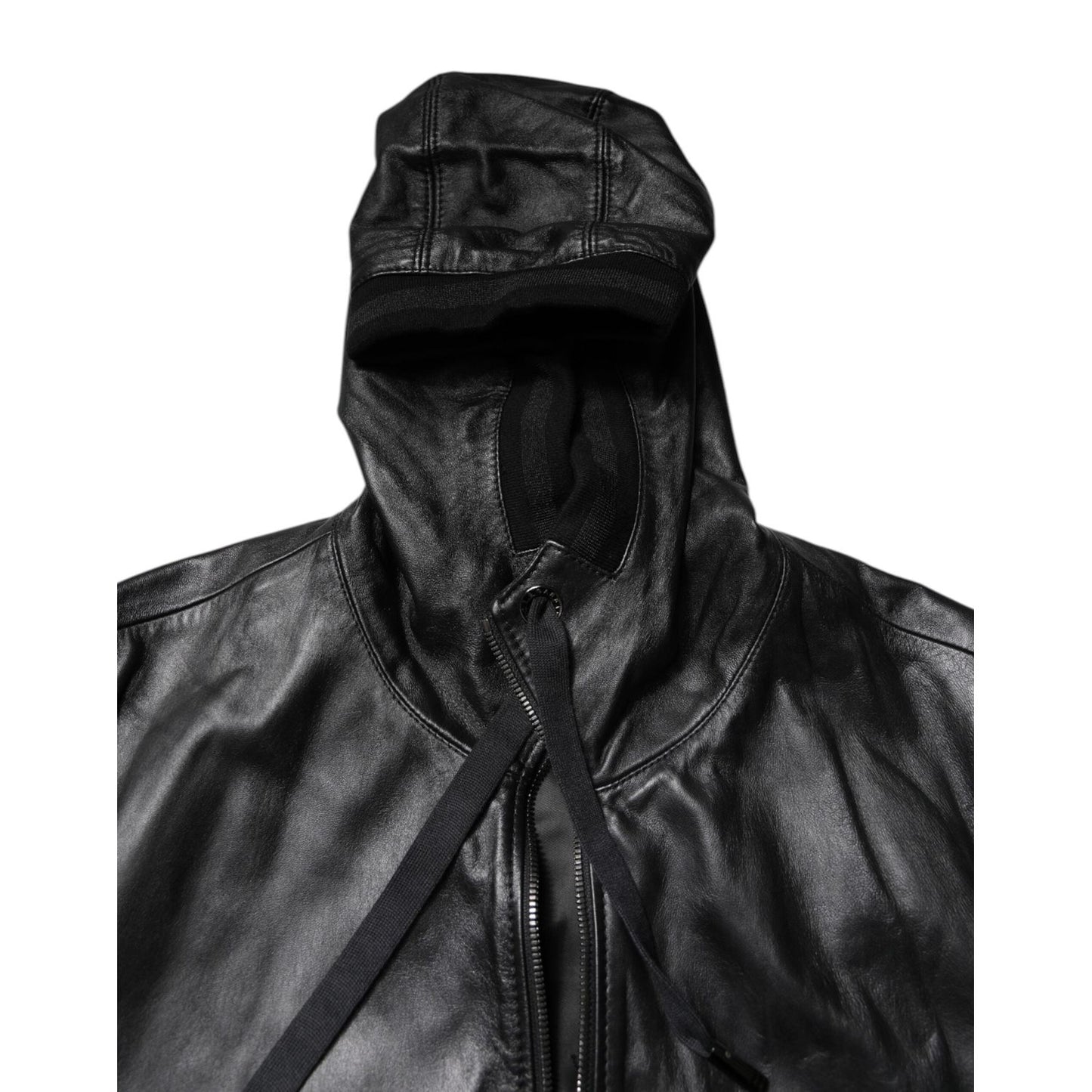 Dolce & Gabbana Black Lambskin Leather Full Zip Biker Jacket JKT41313-48
