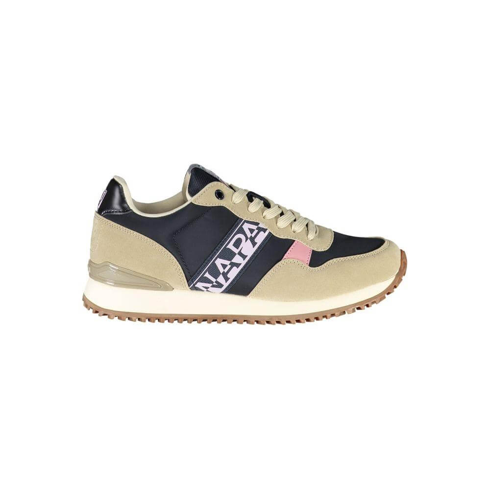 Napapijri beige lace-up sneakers with contrasting details and logo, featuring a sporty design for comfort and style in casual outings.