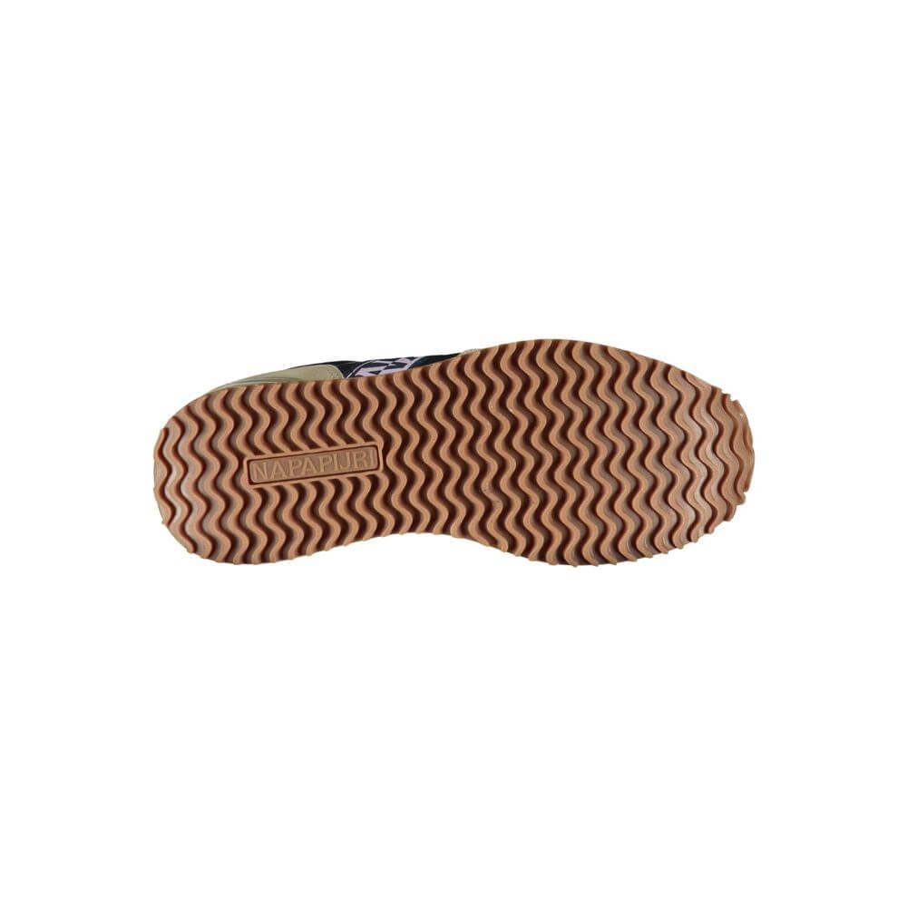 Sole detail of Napapijri beige lace-up sneakers with logo and wavy tread pattern for grip.