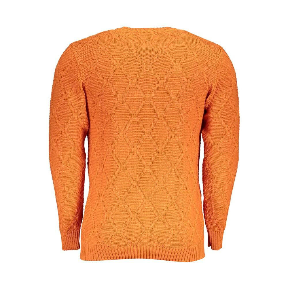 U.S. Grand Polo orange crew neck sweater with diamond pattern, made from 70% acrylic, perfect for comfort and style in cooler weather.