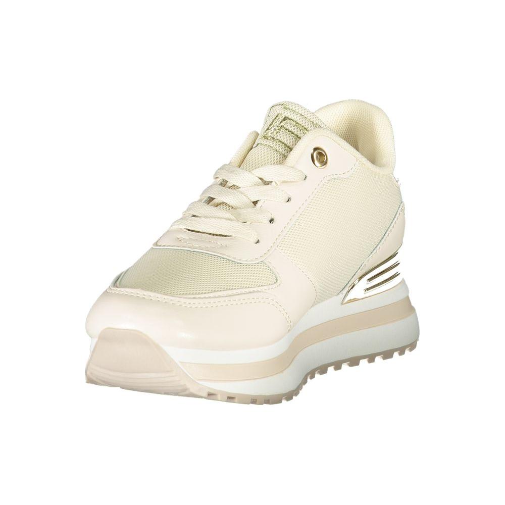 Laura Biagiotti beige polyester women sneaker with sleek design and embroidery details, showcasing comfort and style.