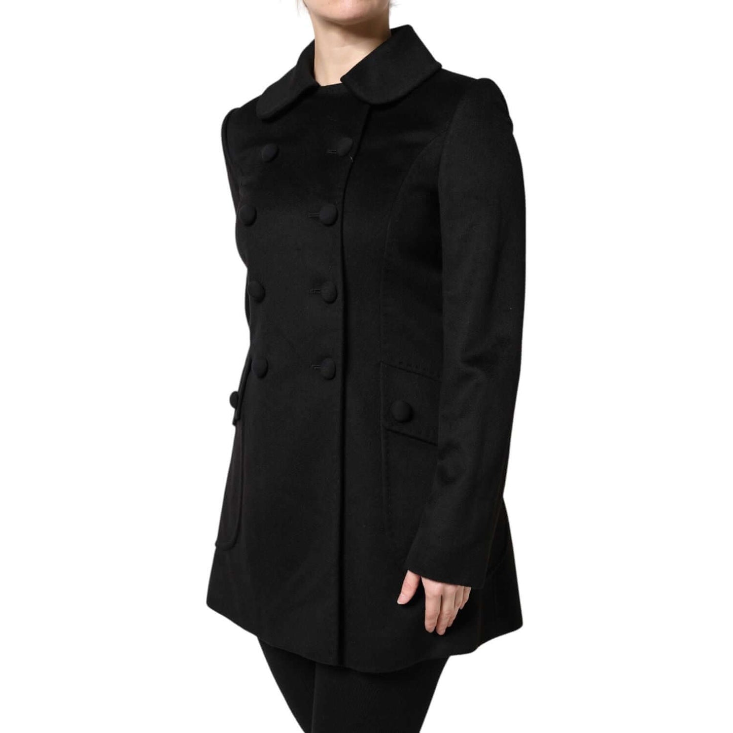 Dolce & Gabbana black wool double-breasted blazer, long sleeves, button closure, luxury Italian design for formal occasions.