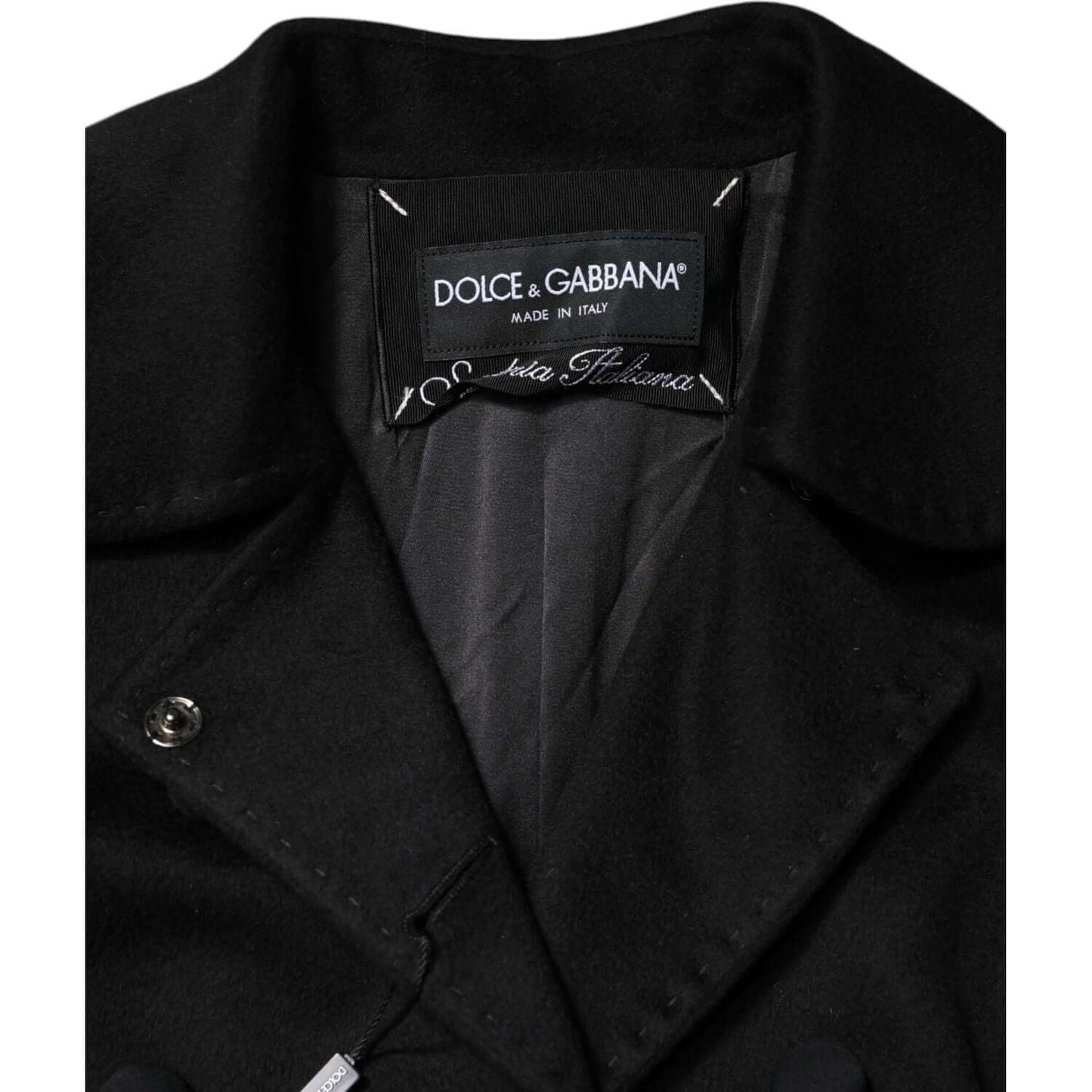 Dolce & Gabbana Black Wool Sartoria Italiano Blazer Jacket with logo, double-breasted button closure, made in Italy.