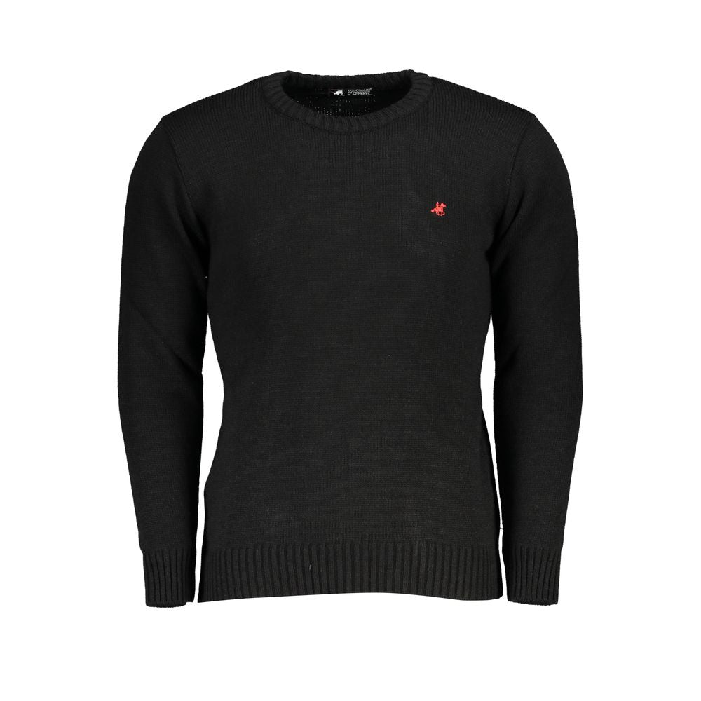 U.S. Grand Polo black acrylic sweater with long sleeves, crew neckline, and embroidery logo detail.