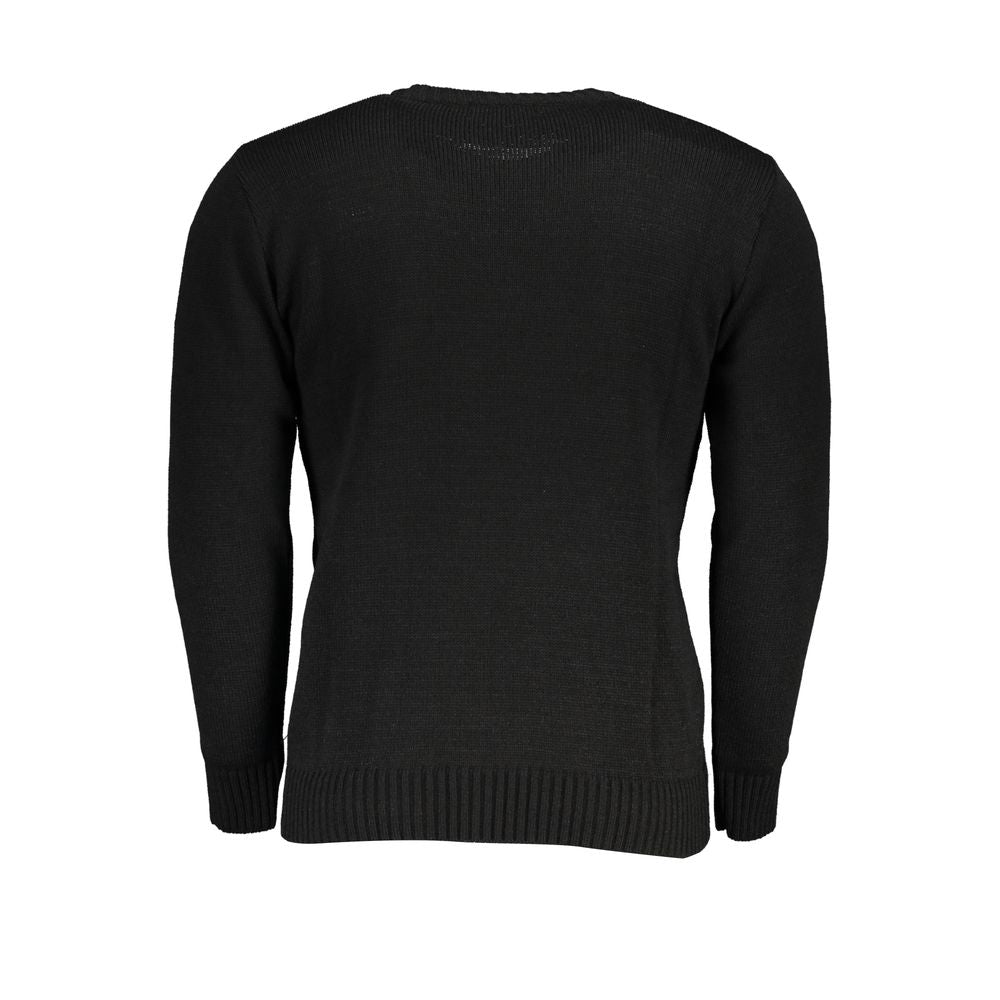 Back view of U.S. Grand Polo black acrylic sweater, featuring long sleeves and crew neck with logo embroidery.