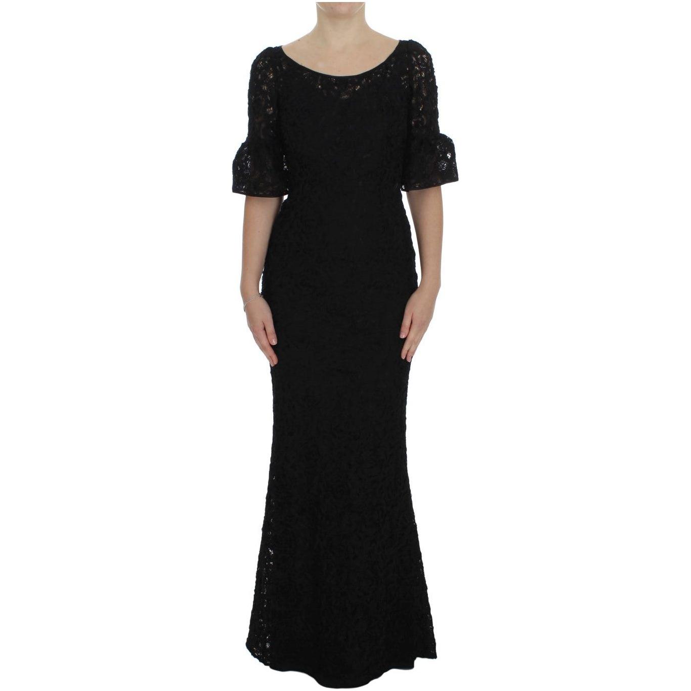 Dolce & Gabbana Elegant Black Floral Lace Maxi Dress Dolce & Gabbana Black