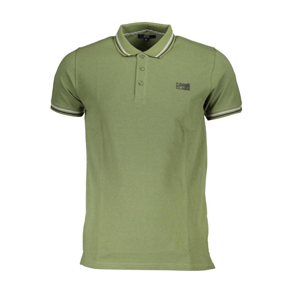 Cavalli Class Green Cotton Men Polo Shirt