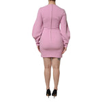 Dolce & Gabbana Pink Polyester Long Sleeves Sheath Mini Dress
