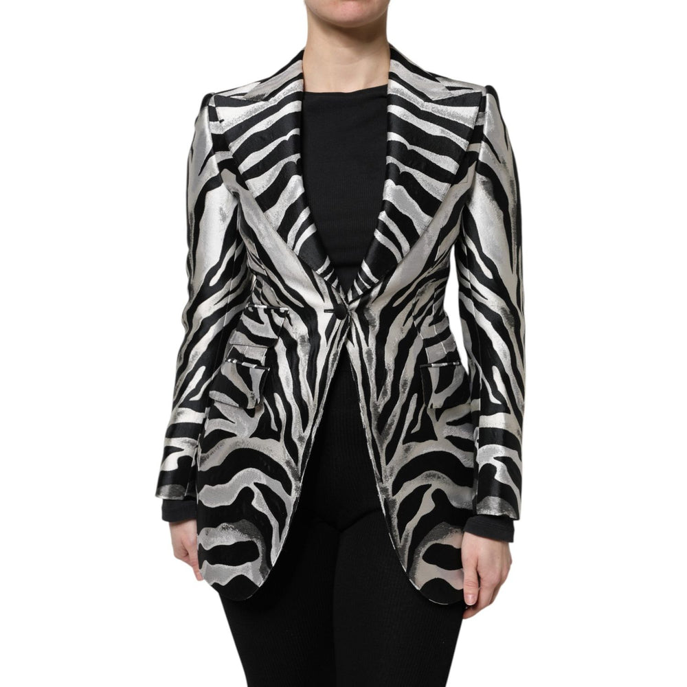 Dolce & Gabbana Black White Polyester Women Blazer Jacket JKT41284-38