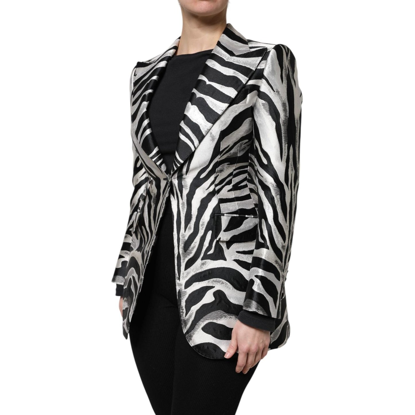 Dolce & Gabbana Black White Polyester Women Blazer Jacket JKT41284-38