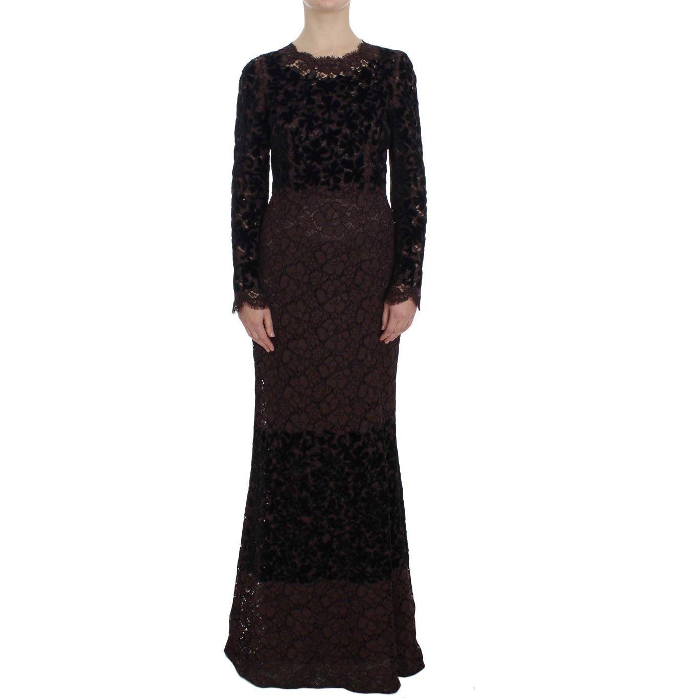 Dolce & Gabbana Elegant Purple Floral Lace Maxi Dress Dolce & Gabbana Black