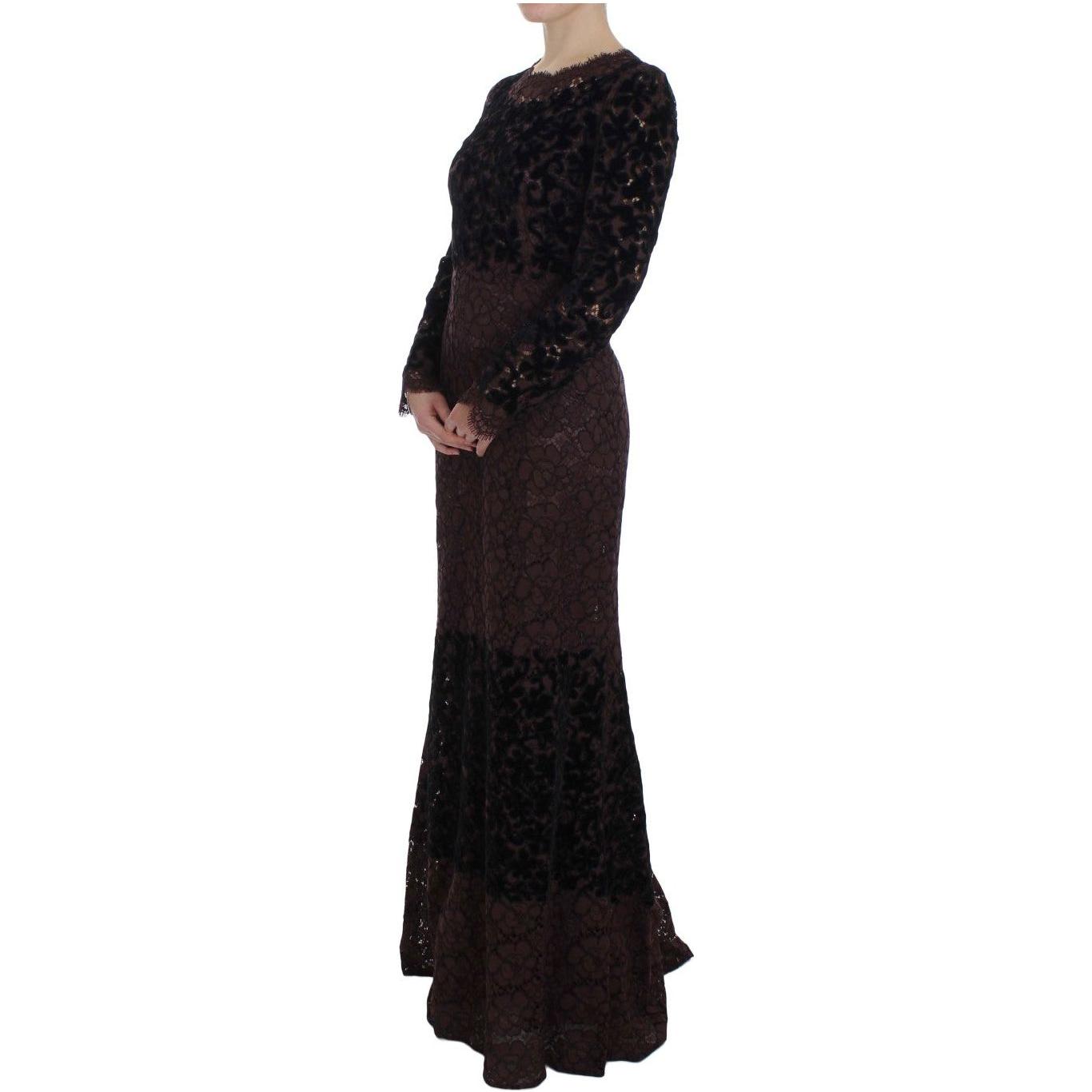 Dolce & Gabbana Elegant Purple Floral Lace Maxi Dress Dolce & Gabbana Black