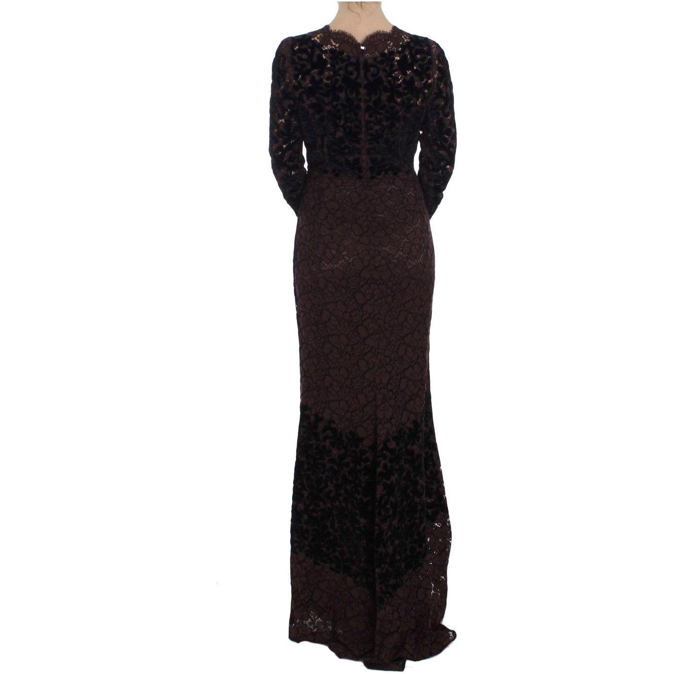 Dolce & Gabbana Elegant Purple Floral Lace Maxi Dress Dolce & Gabbana Black