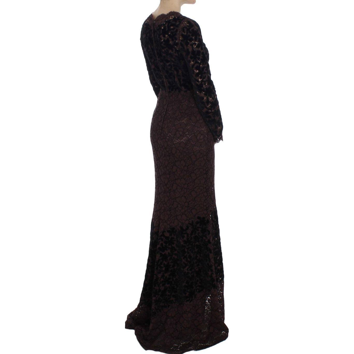 Dolce & Gabbana Elegant Purple Floral Lace Maxi Dress Dolce & Gabbana Black
