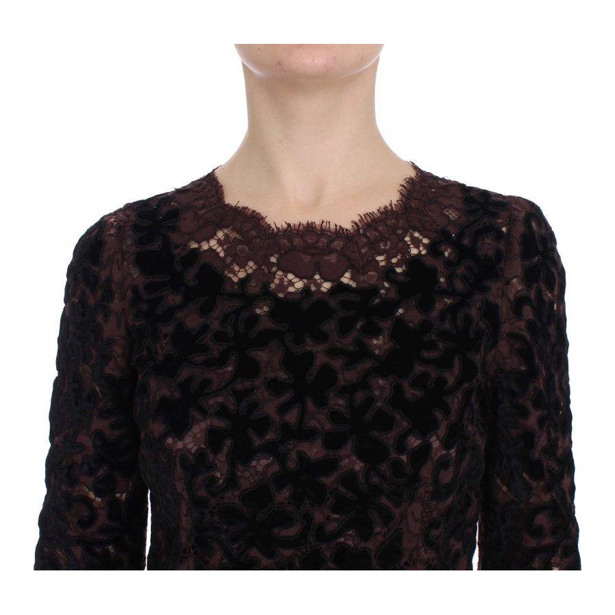 Dolce & Gabbana Elegant Purple Floral Lace Maxi Dress Dolce & Gabbana Black