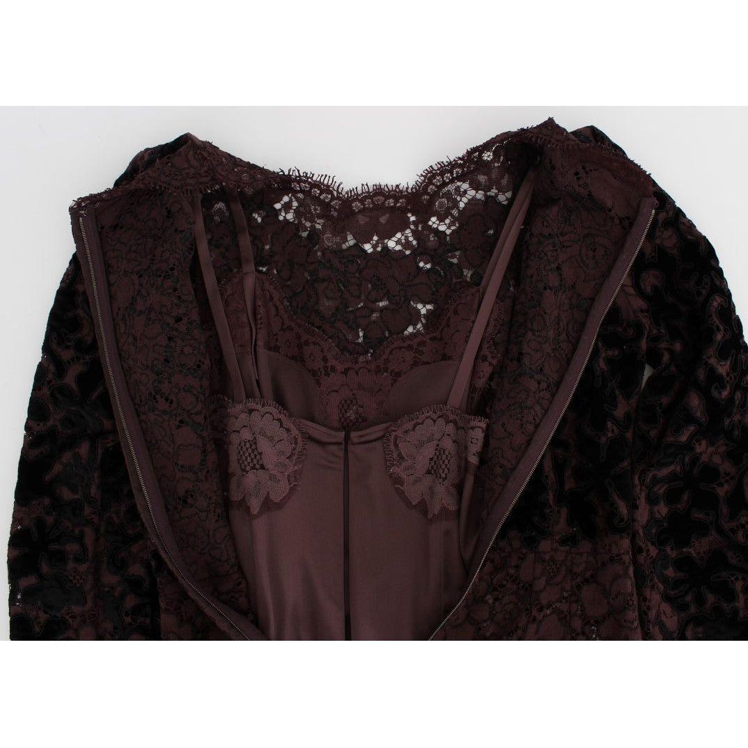 Dolce & Gabbana Elegant Purple Floral Lace Maxi Dress Dolce & Gabbana Black
