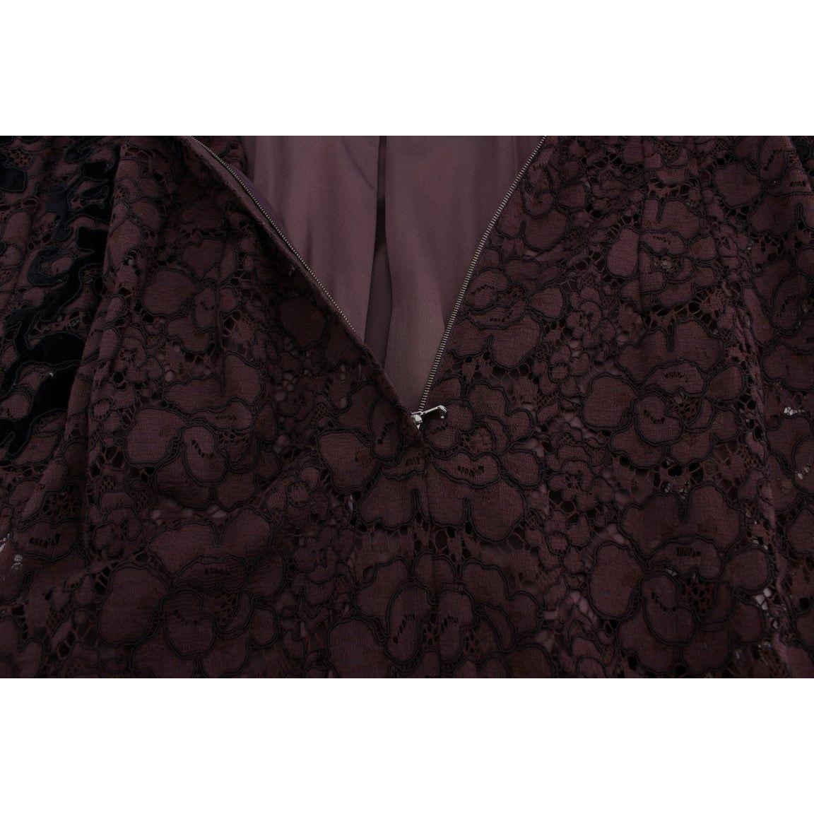Dolce & Gabbana Elegant Purple Floral Lace Maxi Dress Dolce & Gabbana Black