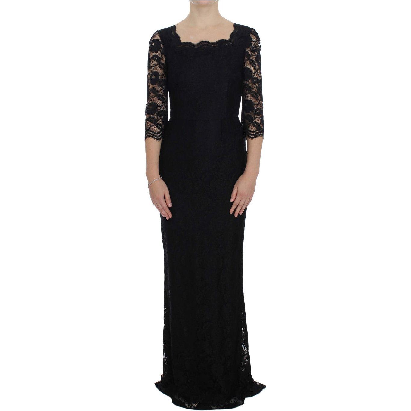 Dolce & Gabbana Elegant Black Floral Lace Maxi Dress Dolce & Gabbana Black