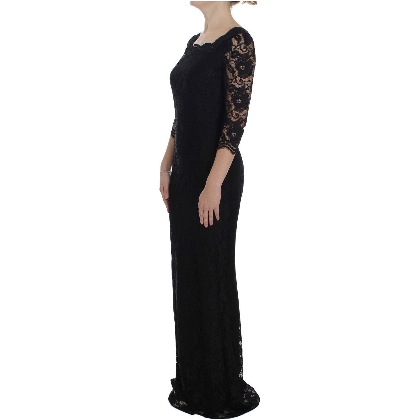 Dolce & Gabbana Elegant Black Floral Lace Maxi Dress Dolce & Gabbana Black