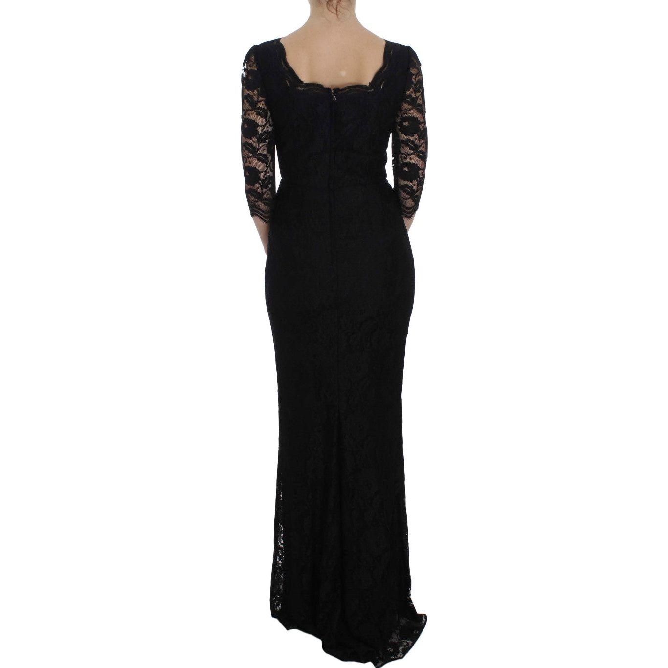 Dolce & Gabbana Elegant Black Floral Lace Maxi Dress Dolce & Gabbana Black