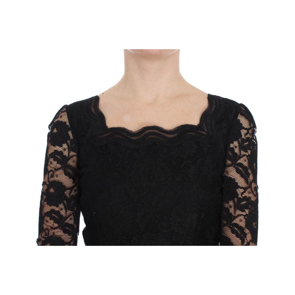 Dolce & Gabbana Elegant Black Floral Lace Maxi Dress Dolce & Gabbana Tan