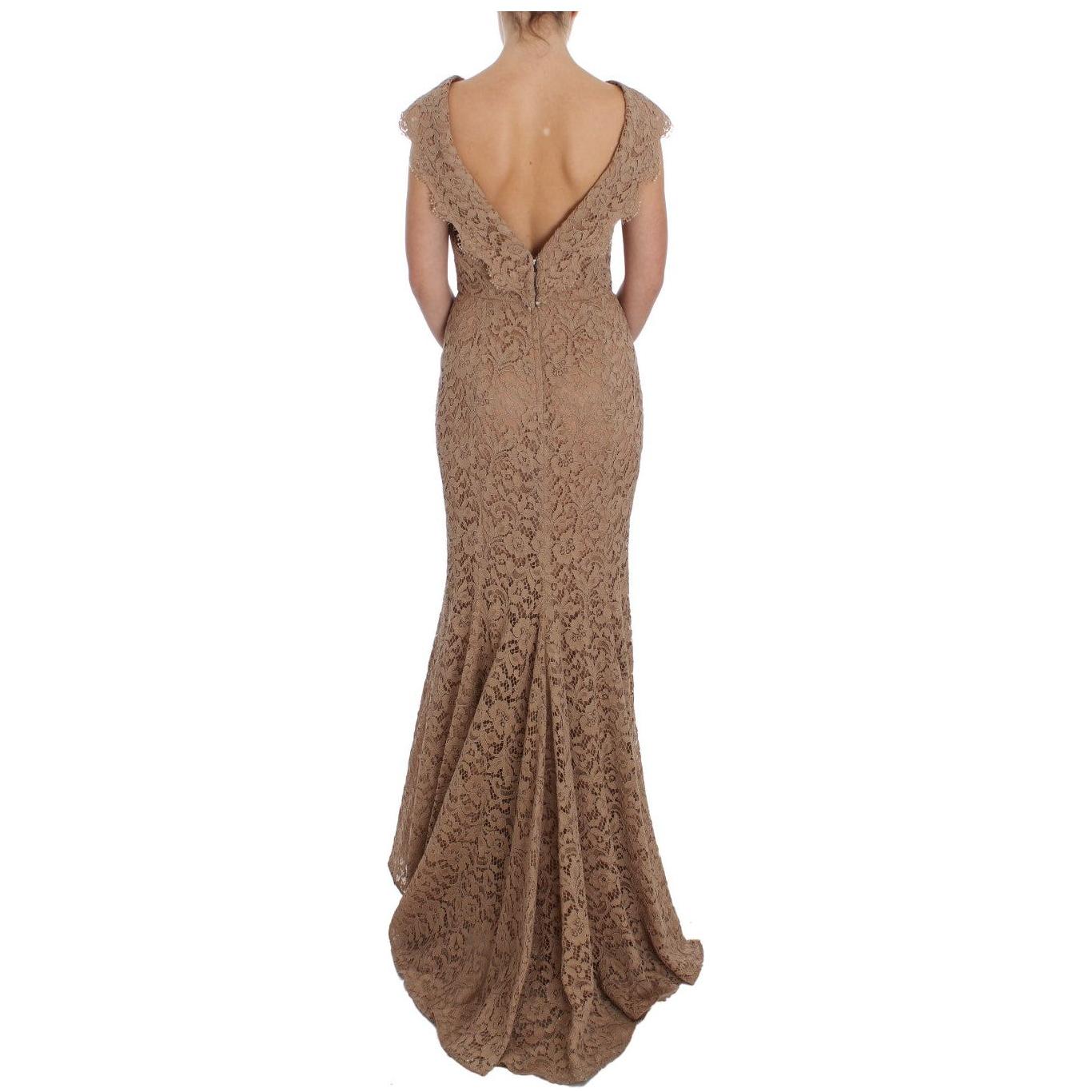 Dolce & Gabbana Elegant Pink Floral Lace Maxi Dress Dolce & Gabbana Dim Gray