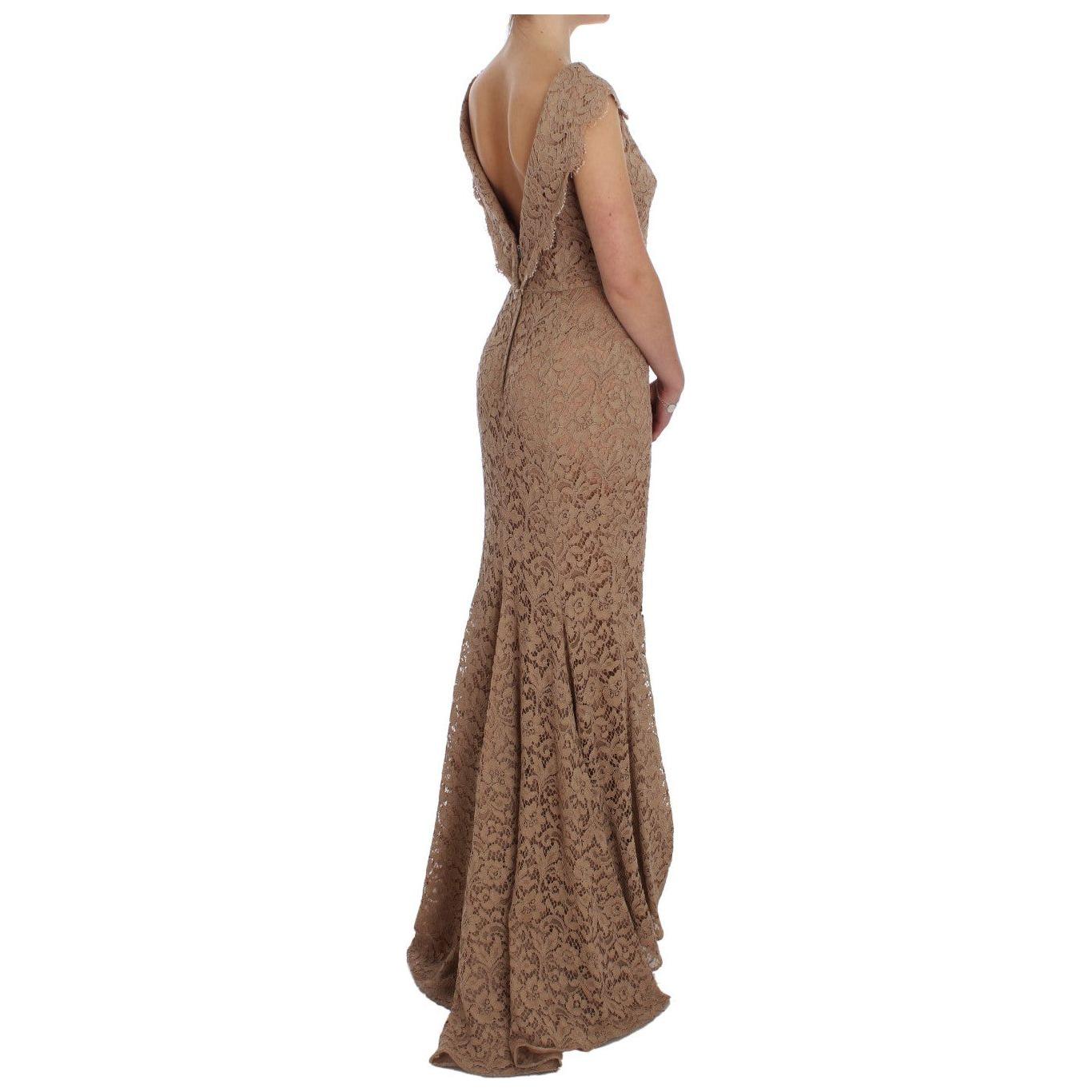 Dolce & Gabbana Elegant Pink Floral Lace Maxi Dress Dolce & Gabbana Dim Gray