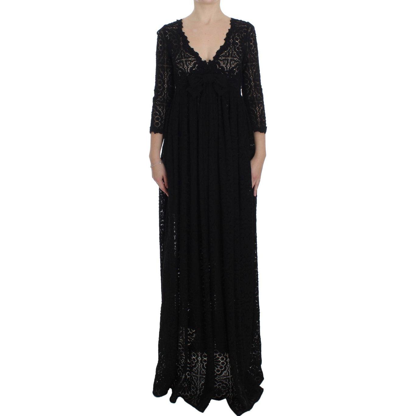 Dolce & Gabbana Elegant Floral Ricamo Maxi Dress Dolce & Gabbana Black